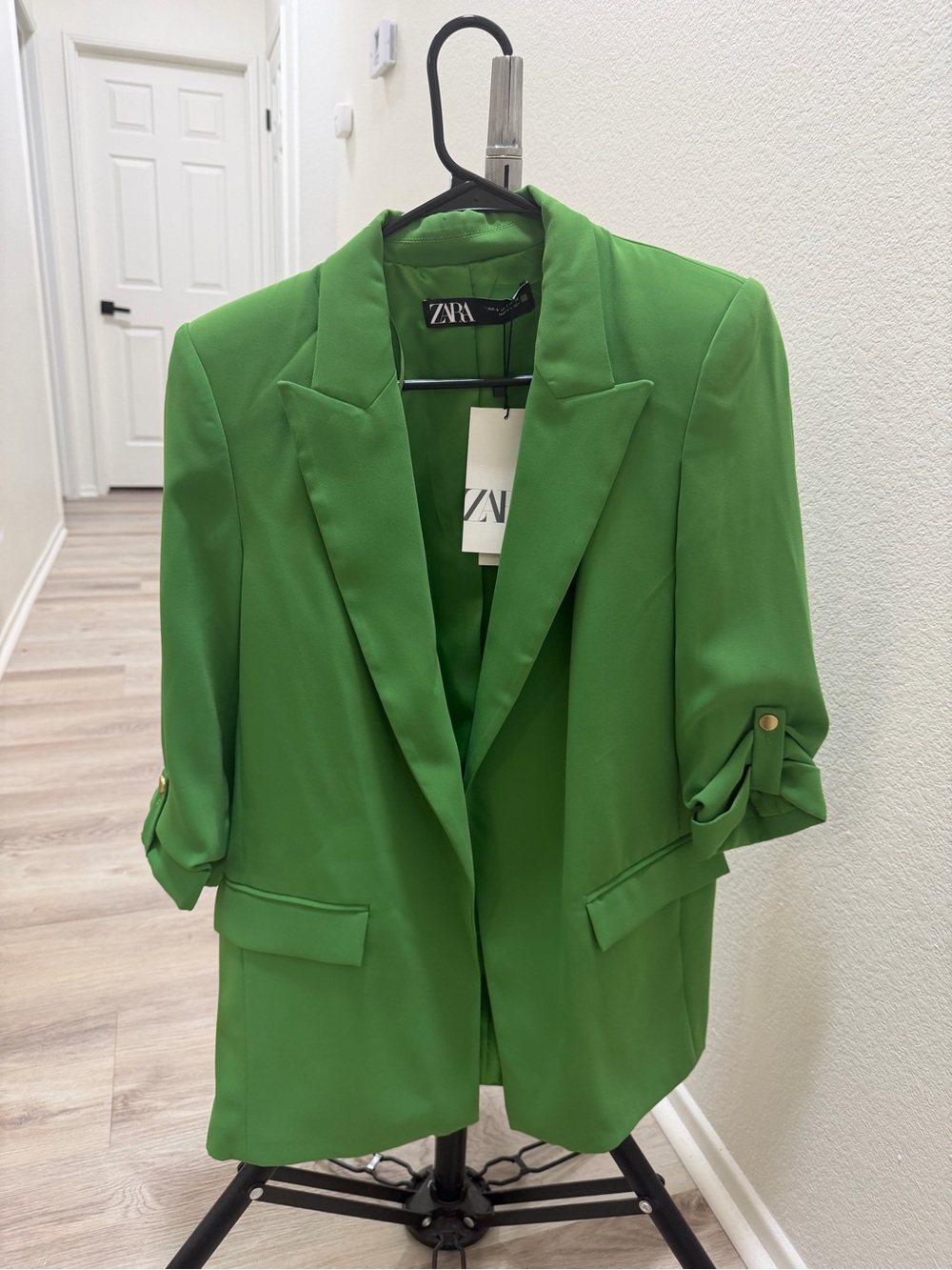 Zara Green Draped-Front Blazer